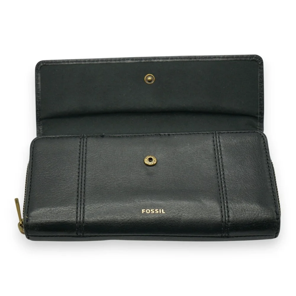 FOSSIL JORI FLAP CLUTCH Women's Black Leather Wallet  8